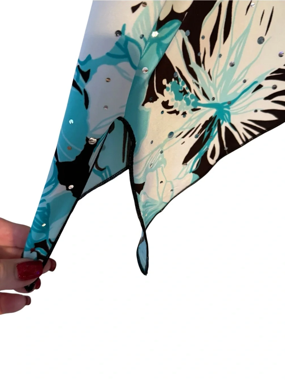 GORGEOUS Floral V-Neck TOP w/ 3/4 SLEEVE DETAIL AQUA SUMMER PLUS: 2X #N - Picture 4 of 6